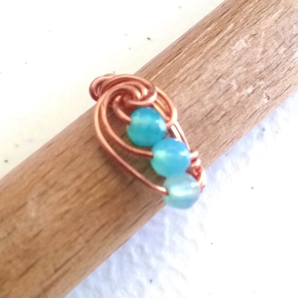 Artisan Jewelry - Size 6 ~ Beautiful Medium Blue Agate Swirled Copper Ring ~ Playful Boho Vibes!
